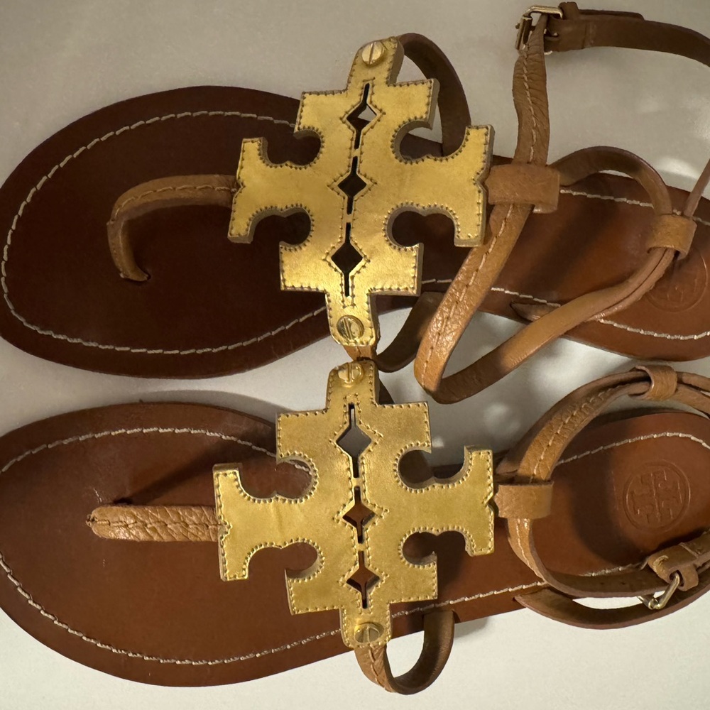 Tory Burch Brown and Gold Sandals 9